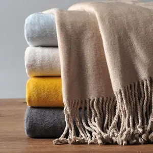 Fringed Mulberry Silk Throw Blanket for Sofa (Rugby Tan)