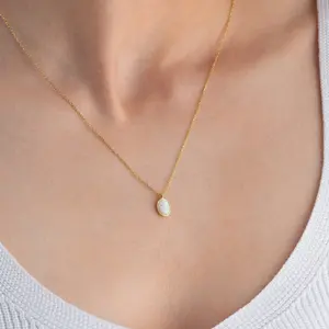 Dainty White Opal Necklace – Real Opal Oval Pendant, Elegant Gift for Her