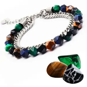 Men's GT Collection Tiger Eye Faceted Bracelet - Handcrafted with Certified Natural Gemstones, Adjustable Chain, Perfect Gift for Spiritual Protection