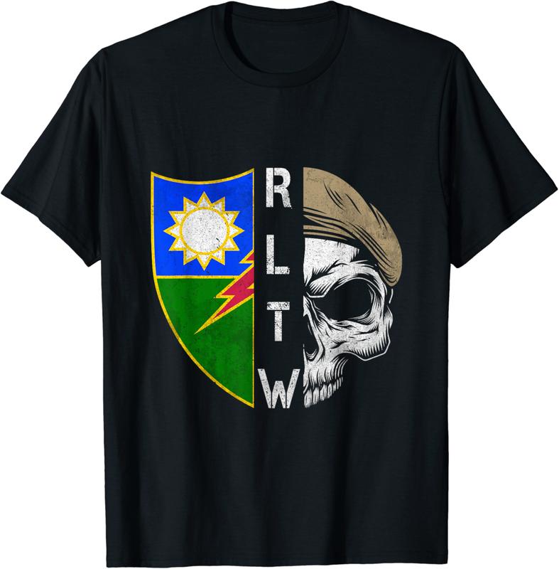 75th Ranger Regiment Skull Unit Crest RLTW Beret Veteran T-Shirt - Treshayo Shop 73B0D2NM84H5