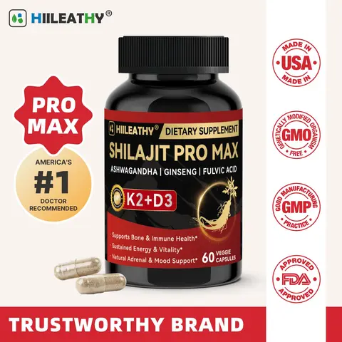 HIILEATHY Shilajit Pro Max for Active Lifestyles – with K2+D3, Fulvic Acid & Electrolytes | Energy, Muscle Recovery & Joint Support – 60 Caps