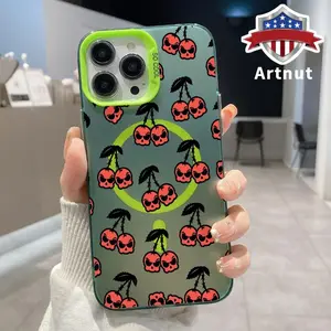 Skull Cherry Party Pattern Magnetic Phone Case for iPhone17 16 15 14 Pro Max 13 12 11 XR XS Plus Shockproof Non Slip Military-Grade Protection slim Cover Cellphone Protective Smartphone Casing
