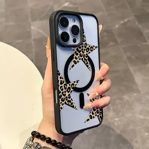 Chic Magnetic Case for iPhone11/12/13/14/15/16/promax Leopard print stars pattern MagSafe Ready, Anti-Slip, Ultra Thin | Aesthetic Touch for Daily Use