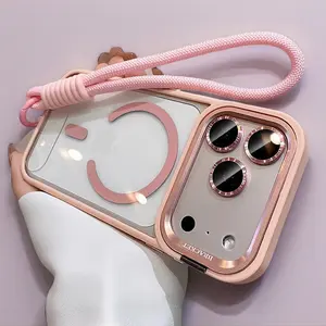 Magnetic Silicon Lens Holder with Pink Lanyard - Protective, Customized Cover for iPhone 17 Pro Max, 16, 15/14/13 Pro Smartphone Cases & Devices, Secure Anti-Drop for Cellphone Lens Film, Handheld Phone Accessories fathersdaygiftideas