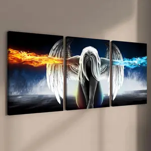 Wooden Framed Canvas Painting, 3 Counts/set Modern Art Angel Pattern Wall Decor Painting, Wall Art Decor for Home Living Room Bedroom Office Decoration Items