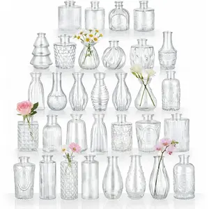 32 Pack Clear Bud Vase in Bulk,Mini Vintage Flower Vases for Centerpieces,Wedding,& Home Decaration,Mother's Day (Clear)