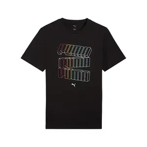 PUMA Mens Stacked Logos Crew Neck Short Sleeve Casual Tops Casual - Black
