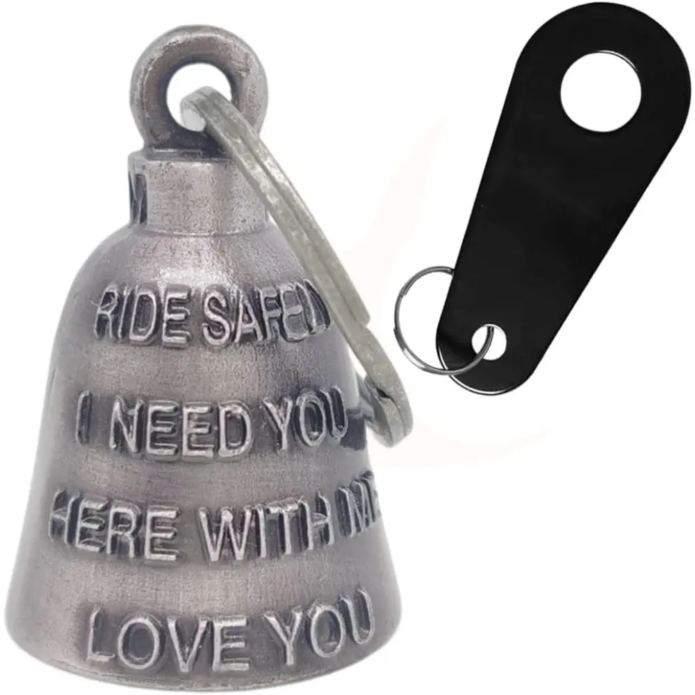 Motorcycle Bell with Hanger - Hand-Polished by Craftsmen, Detachable Metal Ring Buckle, Guardian of Safety and Happiness, Good Luck Charm for Motorcyclist, Safety Charm Biker Accessory