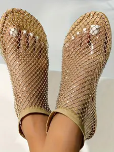 Fashion Grid Summer New Breathable Women's Sandals, Trendy Fashion Style, Flat Comfortable Eye-Catching Sparkly Sandals, Latest Hit