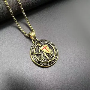 Armor of God Necklace for Men, Stainless Steel Shield of Faith Cross & Knights Templar Crusader Pendant, Ephesians 6:13-17 Bible Verse Religious Jewelry, Christian Protection Gift