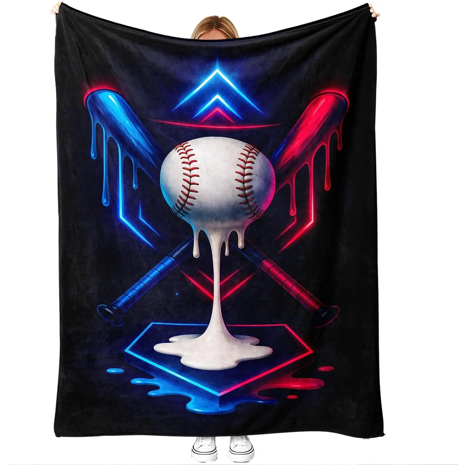 LuxeCove Neon Print Baseball Drip Throw Blanket - Multi-Size (30x40in, 50x60in Medium, 60x80in Large), Durable Lightweight Wrinkle-Resistant Breathable Street Style Bedding, Bedroom Decor, Boy Gifts