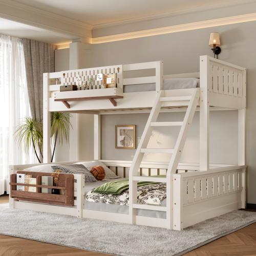 [Bellemave]Twin/Full XL/Queen Bunk Bed with Ladder and Guardrails, Pegboard and bookshelf,