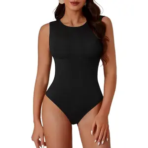 OPOIPIN Women's Cotton Crew Neck Sleeveless Slim Fit Bodysuit Leotard Tank Top