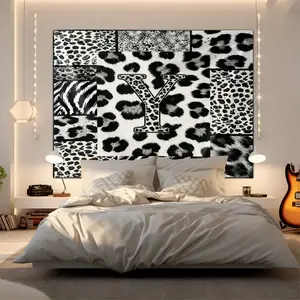 Personalized Initial Wall Tapestry, Retro Leopard Print Patchwork, Easy Care Good Shading, Suitable for Living Room Rental Wall Decor