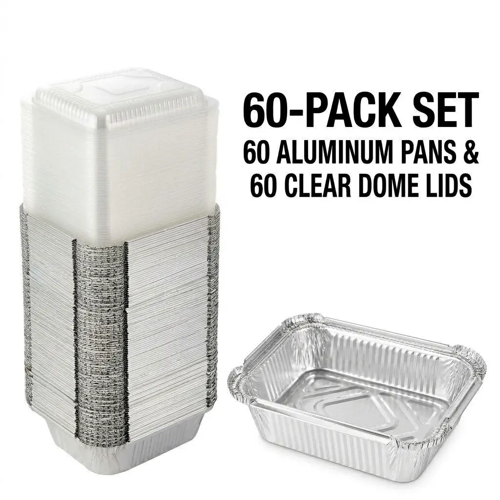 Aluminum Foil Pan 5.7" x 4.5" (60 Pack) Disposable Cookware with Lids/Aluminum Foil Food Containers/Meal Prep Freezer Drip Pans BBQ Potluck Holidays Silver