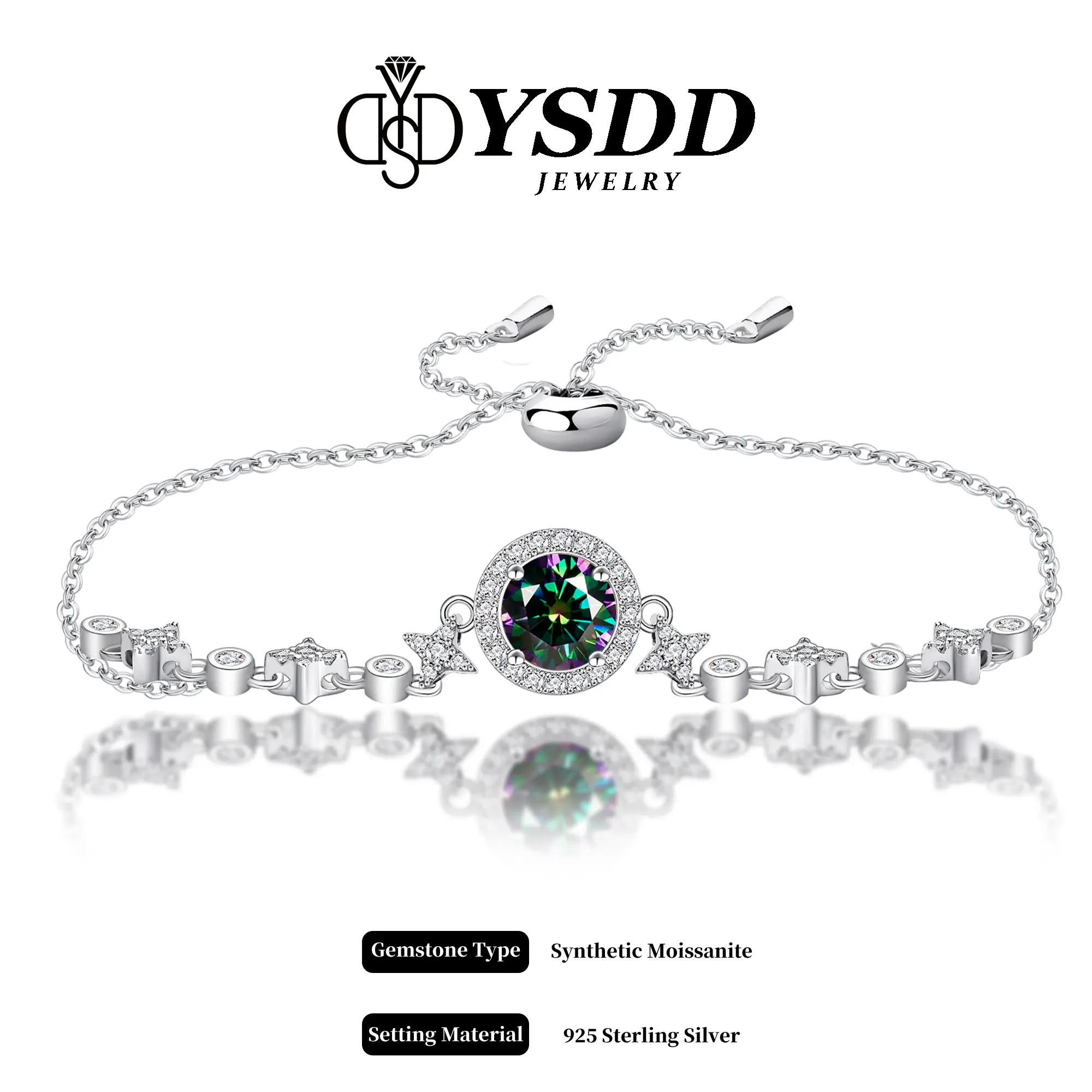 【#287 Starry Halo 】DIY Colors 1CT Round Halo Moissanite Slider Bracelet in 925 Sterling Silver 【#287 Starry Halo 】DIY Colors 1CT Round Halo Moissanite Slider Bracelet in 925 Sterling Silver