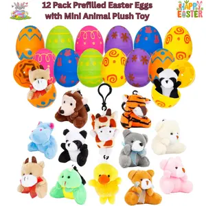 12 Pack Prefilled Easter Eggs with Mini Animal Plush Toys – Easter Basket Stuffers for Kids Boys Girls Toddlers, Easter Egg Hunt Fillers, Classroom Party Favors, Easter Gifts Ages 3-8