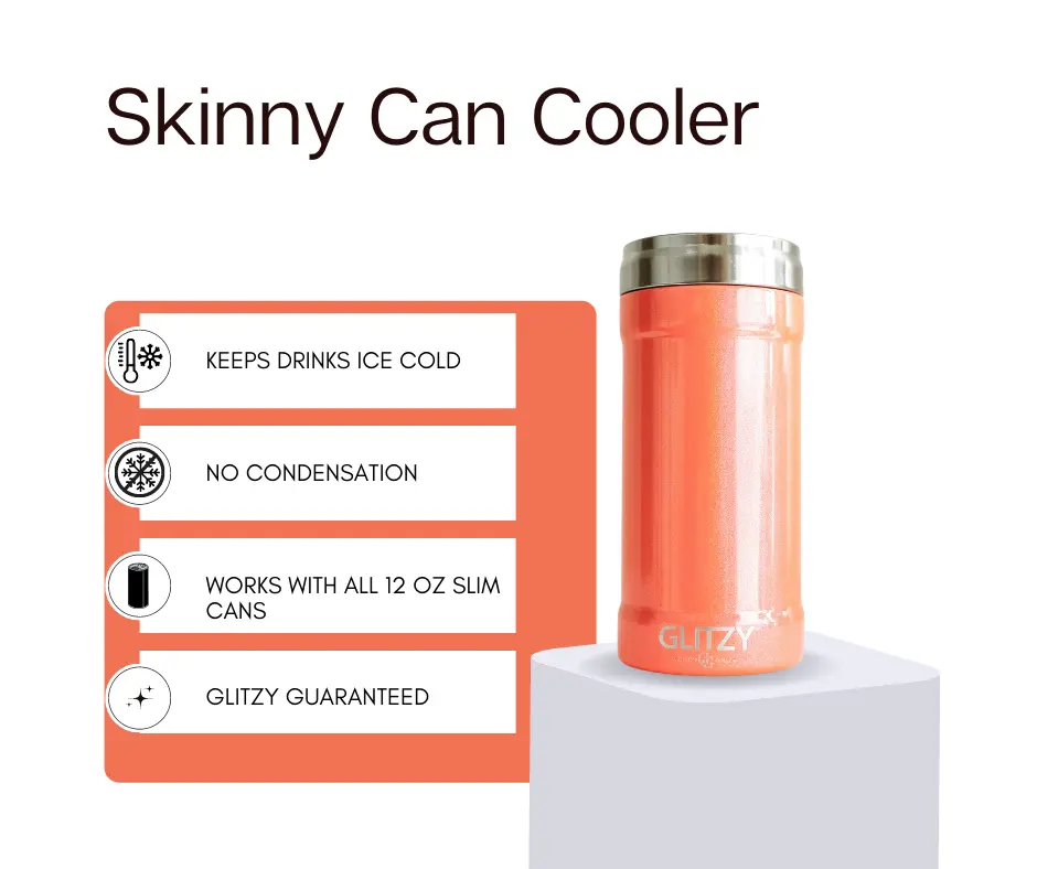 Coral Glitter Glitzy Skinny Can Cooler