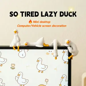 So Tired Lazy Duck 4PCS Desk Decor Set Cute Aesthetic Mini Duck Figures Stress Relief Desktop Accessories for Office, Calming Workspace Decor Gift