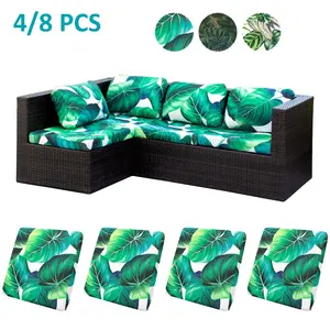Leaf Elastic Print Sofa Cushion Covers, Single Seat 4/8 Piece Set, Washable Furniture Protector, Home Decor & Pet Friendly