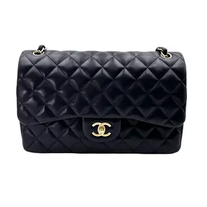 Pre-owned CHANEL Lambskin Shoulder Bags Classic Flap Navy Quilted Jumbo Flap Bag With Gold Buckle(20***12) CC1858