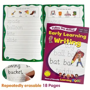 Reusable Handwriting Practice Book for Preschoolers, 18 Pages Erasable Visual Vocabulary Exercises, English Word Writing Activities