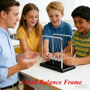 5-Ball Balance Frame | Durable Iron Art Structure, Classic Round Design, Black Base, Scientific Learning Accessory, Suitable for Office and Home Decoration