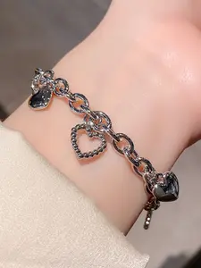 1pc Heart Pendant CCB Bracelet, Perfect Gift for Mothers Day, Daily Wear Jewelry, Heart Design Necklace & Bracelet Set, Heart Shaped Jewelry, Alloy Bracelet