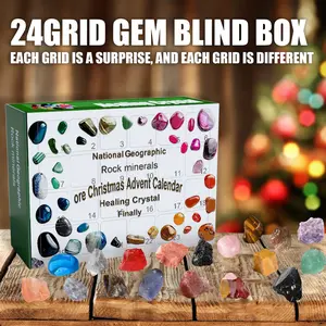 24Days Mineral Surprise Blind Box Christmas Countdown  Box Treasure Rock Collectible Toys Fun Advent Calendar Kids Holiday  Mystery Present Learning Play festive great gift unique Demon Hunters Party Decor DIY Felt Tree Kit beaded Cute Elf Door Outdoor