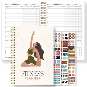Fitness Plan Coil Notebook with 3 Stickers, Workout Log Book, Weight Progress Tracker, Goal Management Journal, Ideal for Fitness Records