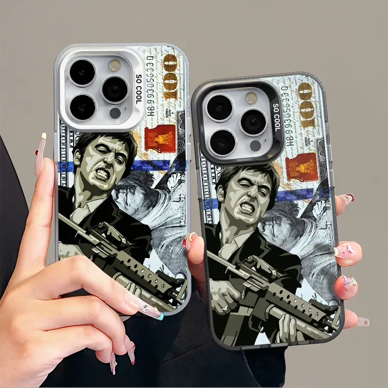 Tony Montana Art Customized Gradient Hard Case - TPU PET PC Black Silver, Shockproof, Waterproof, Luxury Creative Protection for iPhone 11,12,13,14,15,16,17 Pro Max/Plus/Air,X,XS,SE Springtok Silicone Phone Cover
