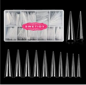 500PCS Stiletto Nail Tips SWETIDY Extra Long Nails Clear Nail Tips Half Cover XL Stiletto Shape Acrylic Pointed Nails for Halloween Salon and Home DIY 10 Sizes with Box 5.9 Ounce