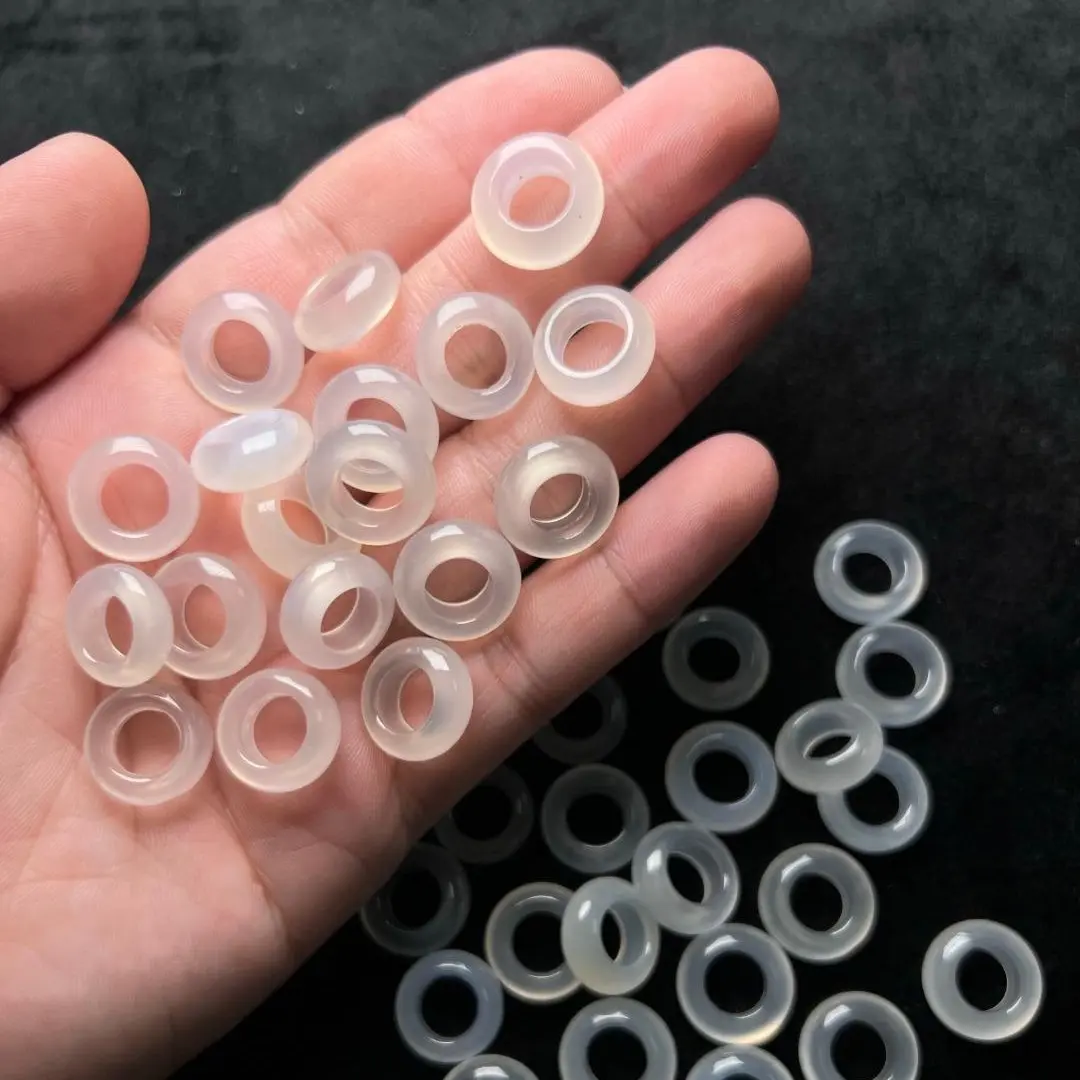 Natural White Agate Donut Beads | Genuine Translucent Healing Stone Ring Beads for Jewelry Making & DIY | Polished White Agate for Protection, Calm Energy, Chakra Balance, Bracelet & Necklace Craft, Spiritual Gift