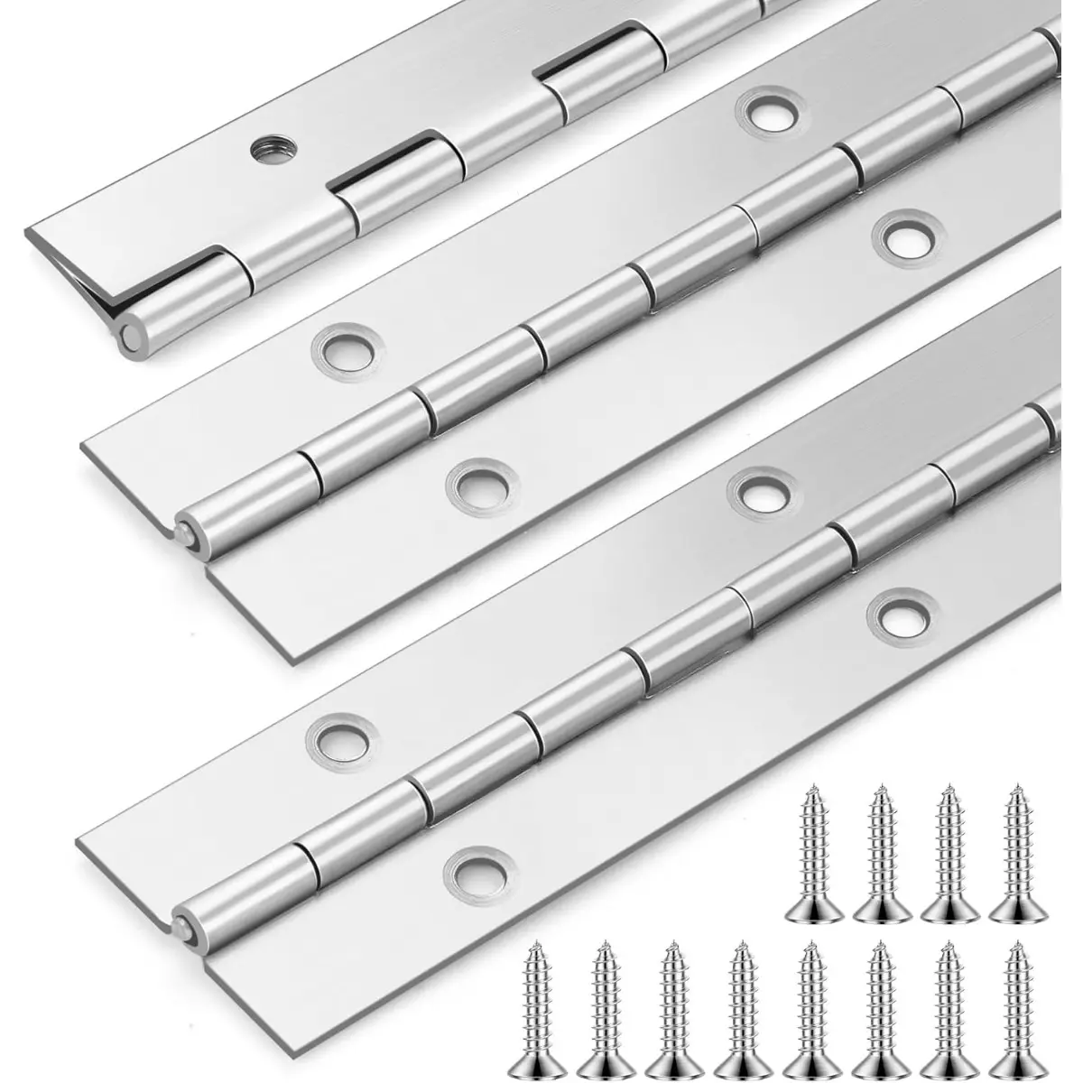12 in Stainless Steel Continuous Piano Hinges with Holes, Thick and Long, Heavy Duty, for Cabinet Door Cases, Woodworking DIY Project