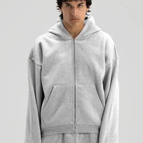 600 GSM 'Heather Grey' Zip-Up Hoodie