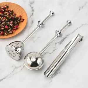 Stainless steel telescopic tea ball, push-pull rod press-type tea infuser, long handle sugar powder sieve, tea leaf filter