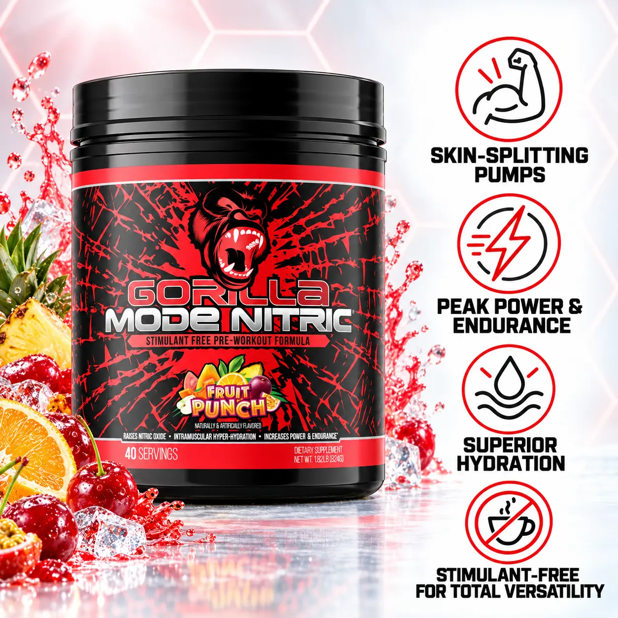 Gorilla Mind Gorilla Mode Nitric - Stimulant Free Pre-Workout (40 Servings)