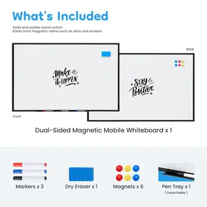 46" x 32" Mobile Magnetic Whiteboard on Wheels, Double-Sided Rolling Dry Erase Board with Sturdy Aluminum Alloy Stand & Smooth-rolling Lockable Casters, Height Adjustable Portable Whiteboard for Home Office, Classroom, School & Conference Room