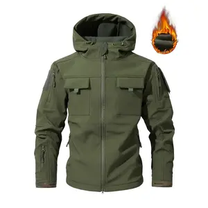 Men’s tactical jacket, military green, softshell windbreaker with wool lining and multiple pockets, suitable for outdoor activities GARMENTARY