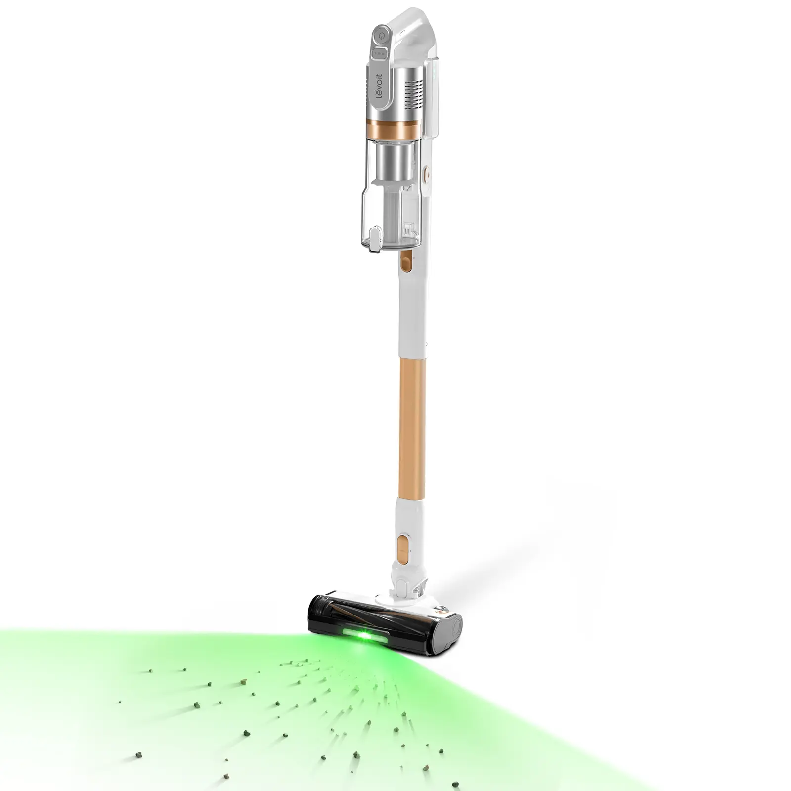 LEVOIT VortexIQ Pet Cordless Vacuum Cleaner, NeoSight Green Light Dust Revealing Tech, Powerful Suction, 50-Min Runtime, Anti-Tangle Brush, Self-Standing, 180° Lay-Flat Design, HEPA Filter, Battery-Powered Handheld Vac