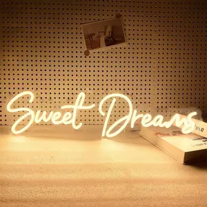 The "Sweet Dream" wall decorated with neon lights, Neon Sign, warm white lights create a peaceful atmosphere. Unique artistic decoration of bedrooms, studios and cafes is an ideal gift for home and holiday activities