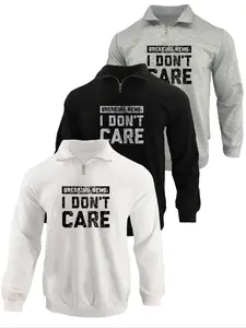 Men's Letter Print Half Zip Sweatshirt, Casual Regular Fit Long Sleeve Pullover for Fall & Winter, Men's Clothes for Daily Wear, Athletic Sports Clothing