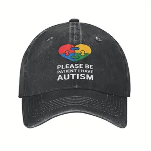 Retro Vintage Unisex Baseball Cap - Breathable Snapback Trucker Hat with "Please Be Patient I Have Autism" Puzzle Heart Design, Distressed Look, Summer Supportive Cap for Dads, Unisex Fit