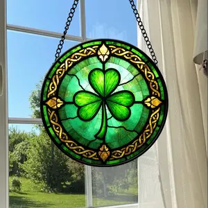 St Patrick Day Stained Glass Suncatcher, St Patrick Day Irish Stained Glass Decor, St Patrick Gift Shamrock, Hanging Window Door, New Year Gift