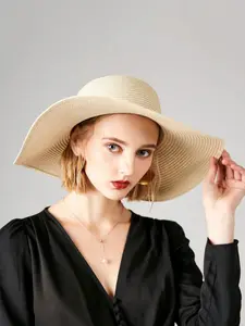 Women's Beach Vacation Straw Hat, Large Brim Sun Protection Cap, Foldable Beach Hat, UV Protection Holiday Hat
