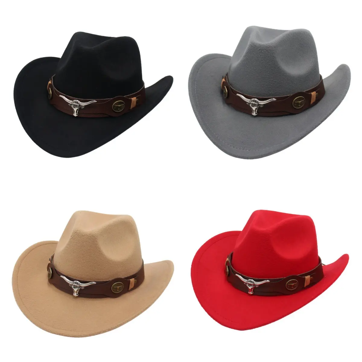 Unisex Western Cowboy Hat with Longhorn Accent Band, Rolled Wide Brim Sun Hat, Adjustable Cattleman Style for Ranch, Rodeo, Festival & Travel, Coffee, S (54-56 cm), Lightweight Outdoor Sun Costume Hat
