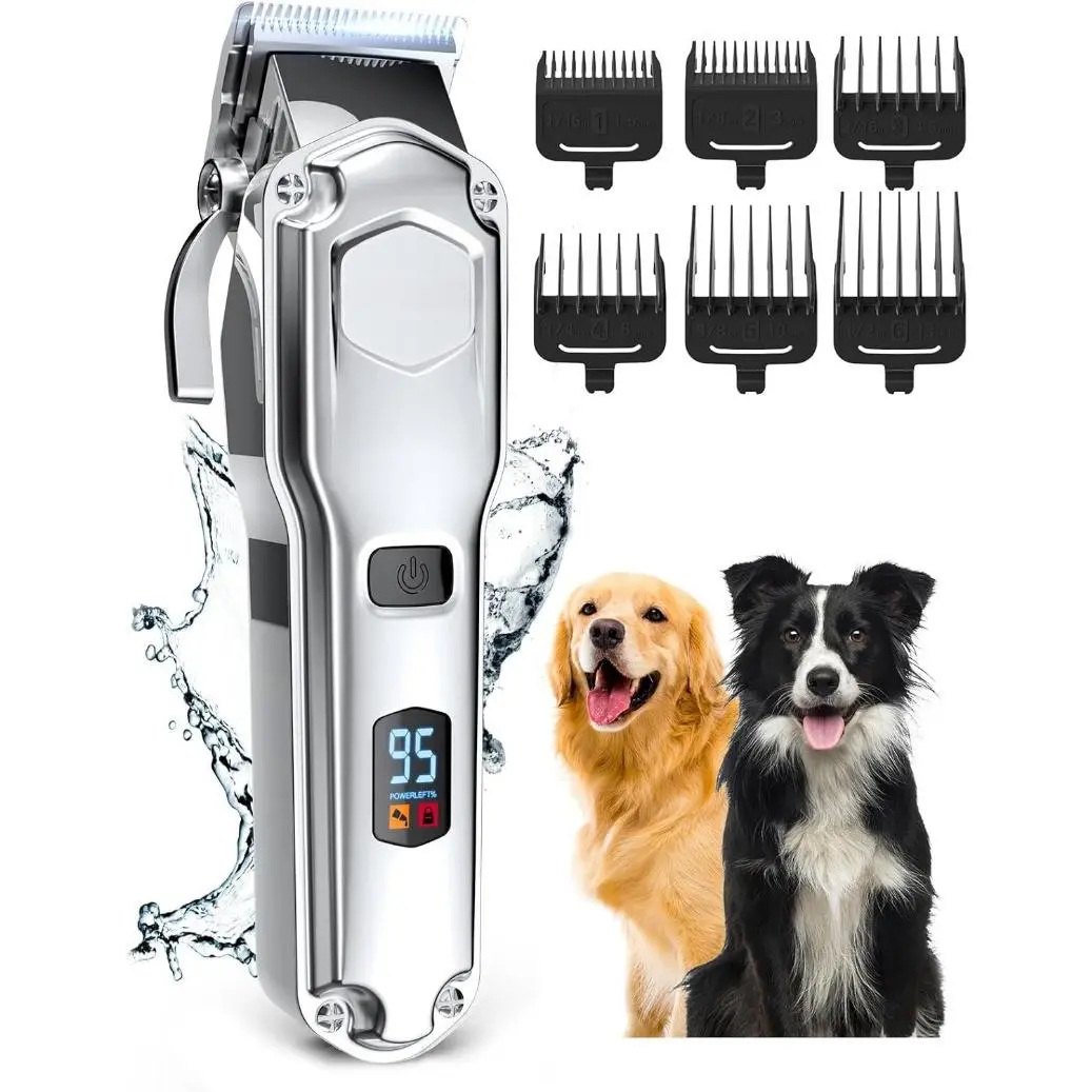 Dog Clippers for Grooming for Thick Heavy Coats/Low Noise Rechargeable Cordless Pet Shaver with Stainless Steel Blade/Waterproof Dog Shaver for Dogs Pets and Animals (Sliver)