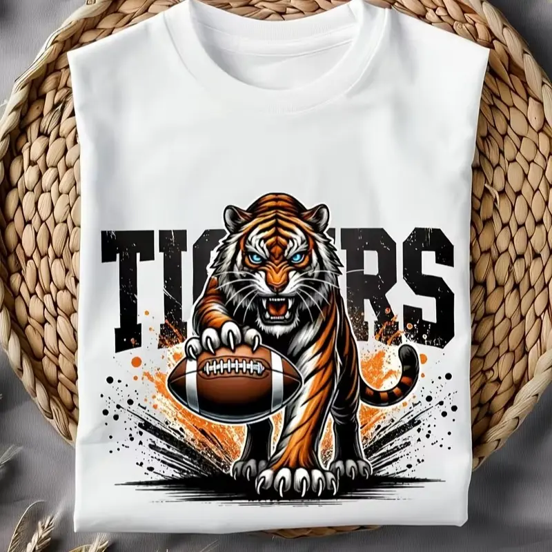 Tigers Football Shirt Game Day Shirt, Tiger Mascot Tee, Football Gift, Comfort Colors, Heat-Transfer Printed, Street Hip-Hop Casual Sports Beach Outdoor Fishing Golf T-Shirt, Suitable For Both Men And Women