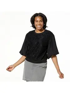 DG2 by Diane Gilman Lace-Front 3/4 Lantern Sleeve Blouse