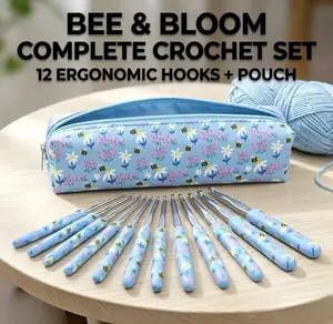 2026 Crochet Kit Set with Soft Clay Handles Printed Patterns Yarn Crocheting Enthusiasts Starter Accessories Gift for Ladies  Comprehensive crochet kit with  Tote